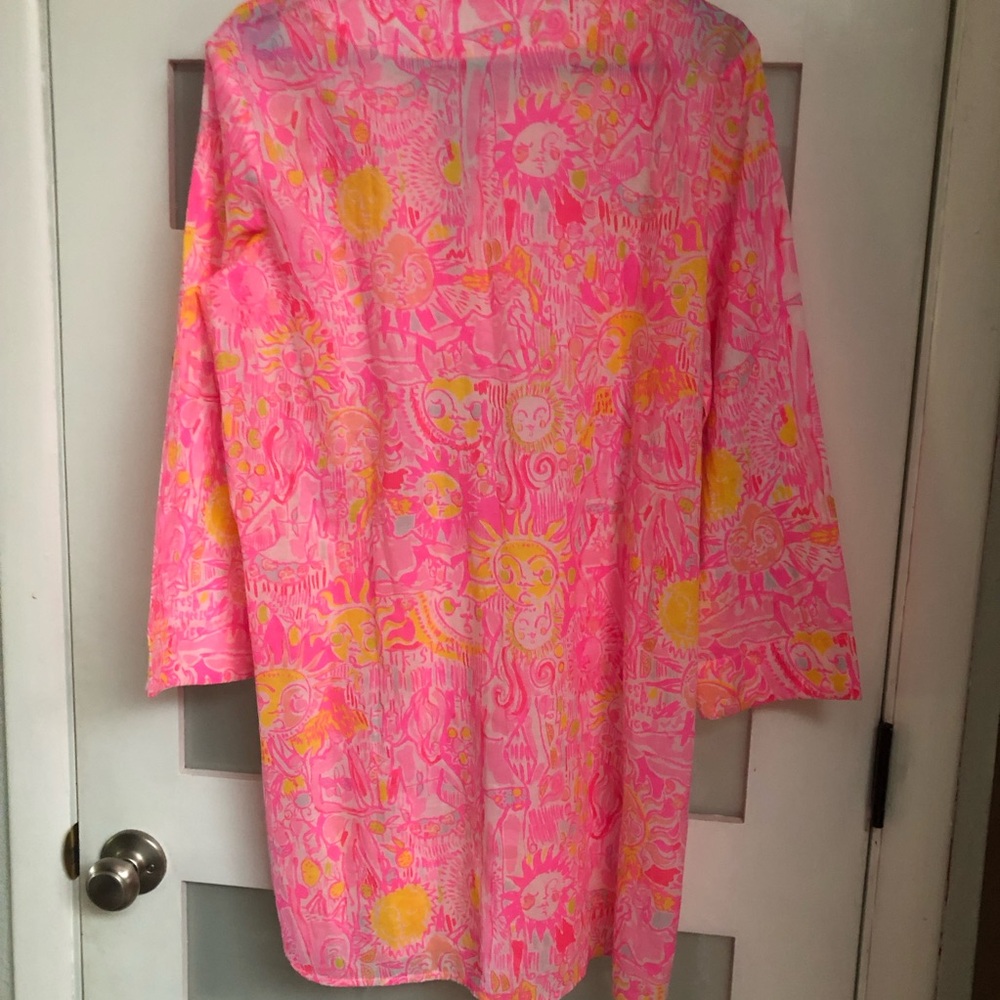 Lilly Pulitzer Orange and Pink Relaxed Cotton Dress 3/4 Sleeve - Picture 3 of 5